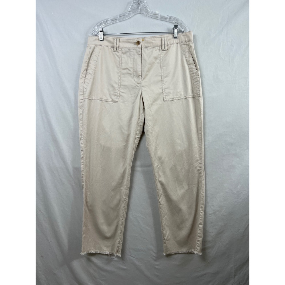 J. Jill Utility Pants Womens 14 Tan Cotton Tencel Straight Leg Raw Hem New